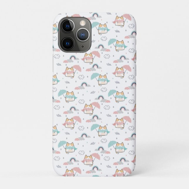 Kawaii Cats Rainy Day Pattern Case-Mate iPhone Hülle (Rückseite)