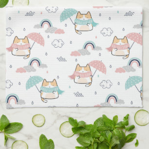 Kawaii Cats Rainy Day Pattern Küchentuch