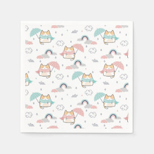 Kawaii Cats Rainy Day Pattern Paper Napkins Serviette
