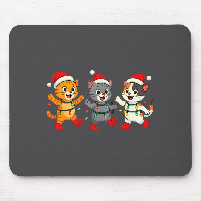 Kawaii Cats Santa Hat Dancing Lights Christmas Dan Mousepad (Vorne)