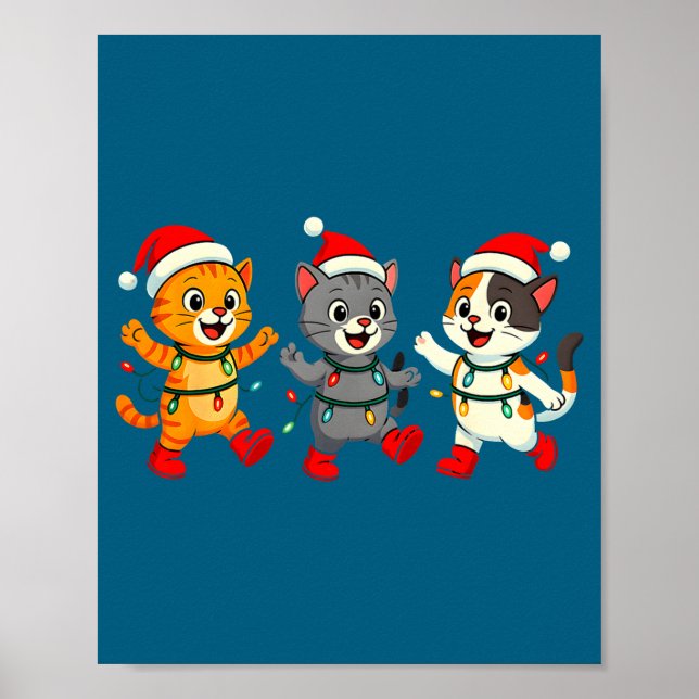 Kawaii Cats Santa Hat Dancing Lights Christmas Dan Poster (Vorne)