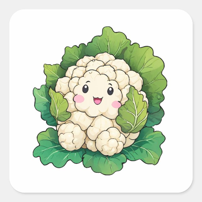 Kawaii Cauliflower Quadratischer Aufkleber (Vorderseite)