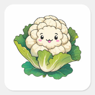 Kawaii Cauliflower Quadratischer Aufkleber