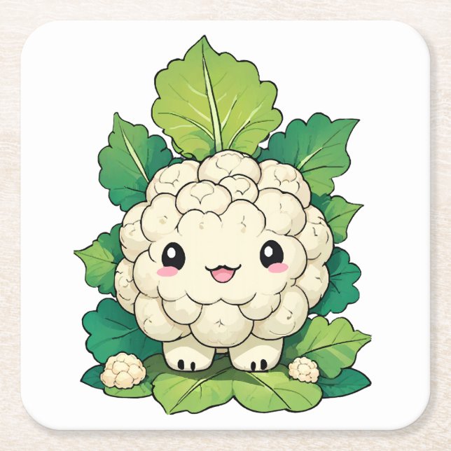Kawaii Cauliflower Rechteckiger Pappuntersetzer (Vorderseite)