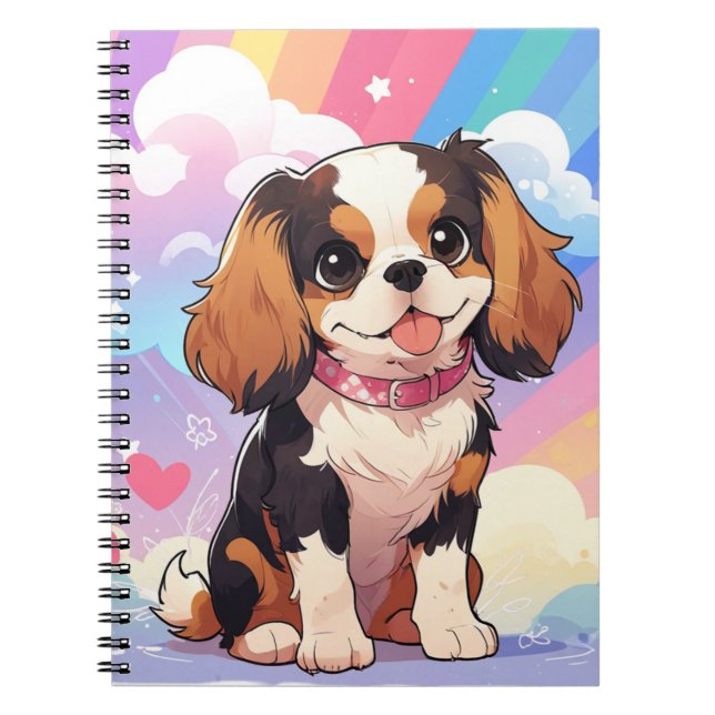 Kawaii Cavalier King Charles Pastel Rainbow Notizblock (Vorderseite)