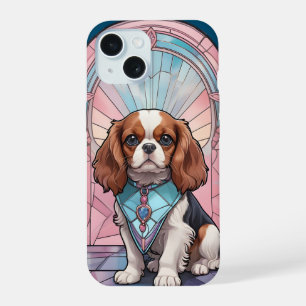 Kawaii Cavalier King Charles Pastell-Buntglas iPhone 15 Hülle