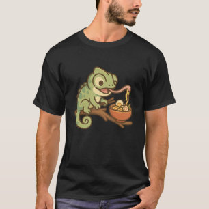 Kawaii Chameleon Eating Ramen - Funny Jungle T-Shirt
