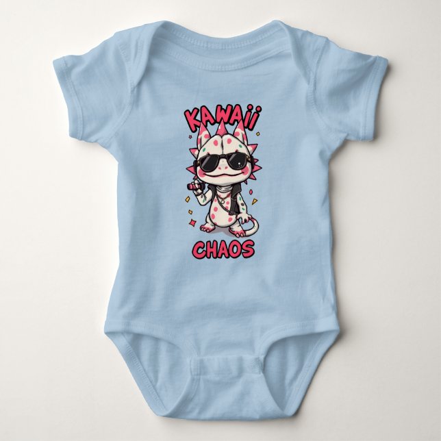 Kawaii Chaos Cool Axolotl Sunglasses LeatherJacket Baby Strampler (Vorderseite)