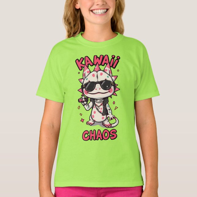 Kawaii Chaos Cool Axolotl Sunglasses LeatherJacket T-Shirt (Vorderseite)