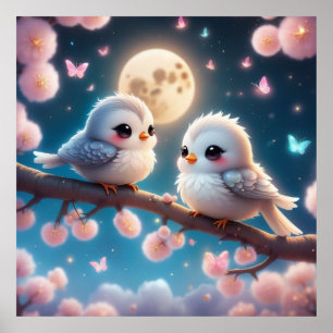 Kawaii Charming Birnen unter Mondlicht Poster