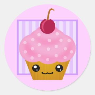 Kawaii Cherry Cupcake Runder Aufkleber