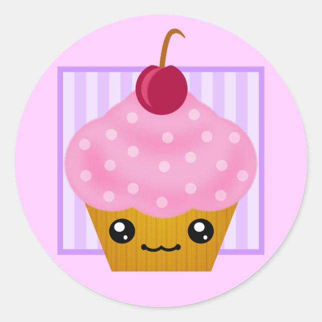 Kawaii Cherry Cupcake Runder Aufkleber (Vorderseite)