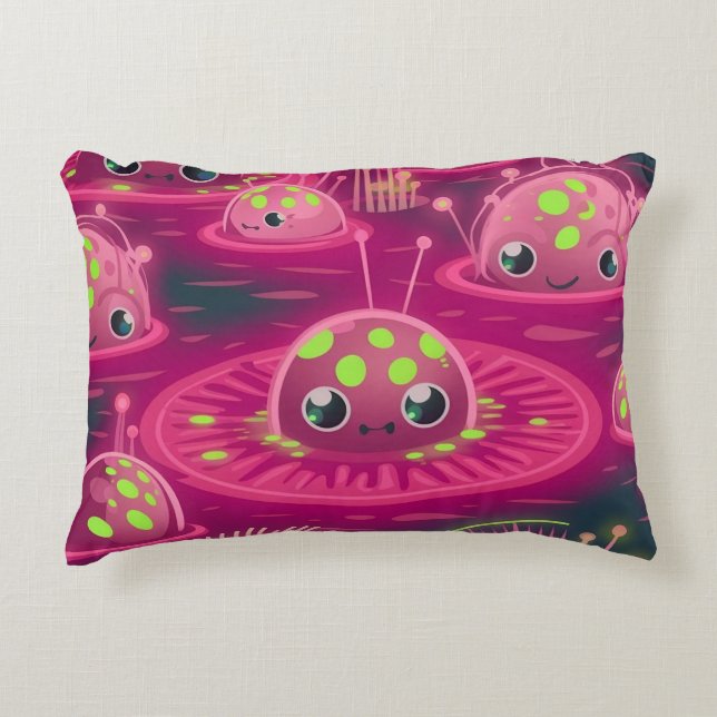 Kawaii Chibi Biolumineszente Diatom Kreaturen Dekokissen (Vorderseite)