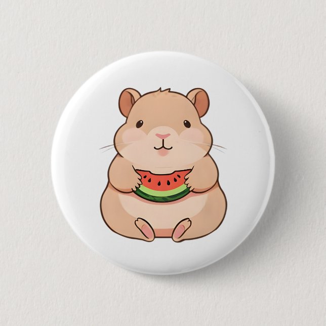 Kawaii Chibi Capybara beim Essen einer Wassermelon Button (Vorderseite)