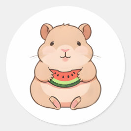 Kawaii Chibi Capybara beim Essen einer Wassermelon Runder Aufkleber