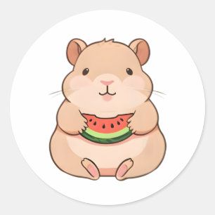 Kawaii Chibi Capybara beim Essen einer Wassermelon Runder Aufkleber