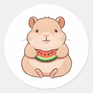 Kawaii Chibi Capybara beim Essen einer Wassermelon Runder Aufkleber