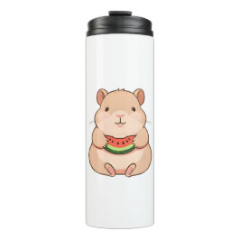 Kawaii Chibi Capybara beim Essen einer Wassermelon Thermosbecher