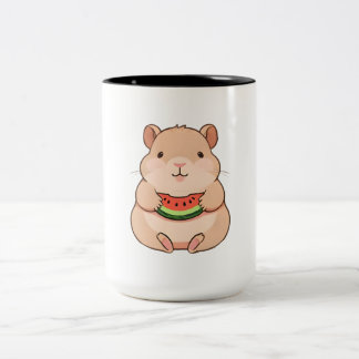 Kawaii Chibi Capybara beim Essen einer Wassermelon Zweifarbige Tasse