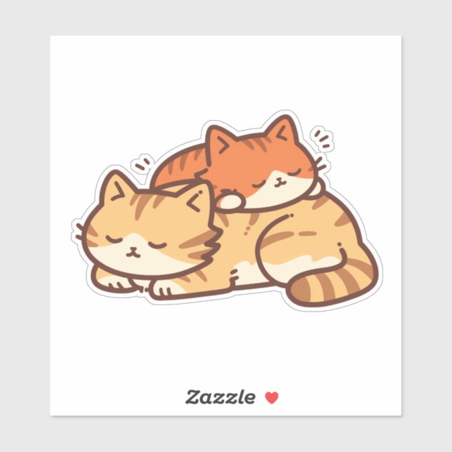 Kawaii Chibi Cats Cuddle Sleeping auf einander Aufkleber (Blatt)