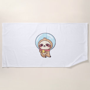 Kawaii Chibi Faultier Astronaut – Süßes Weltraumfa Strandtuch