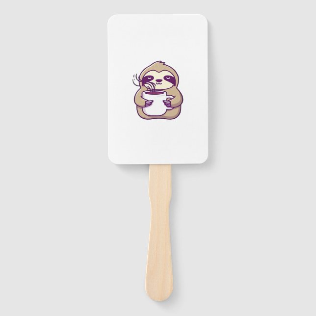 Kawaii Chibi Faultier mit Kaffeetasse � Cute schla Fächer (Vorderseite)