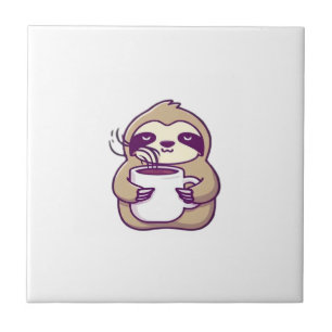 Kawaii Chibi Faultier mit Kaffeetasse � Süßes schl Fliese