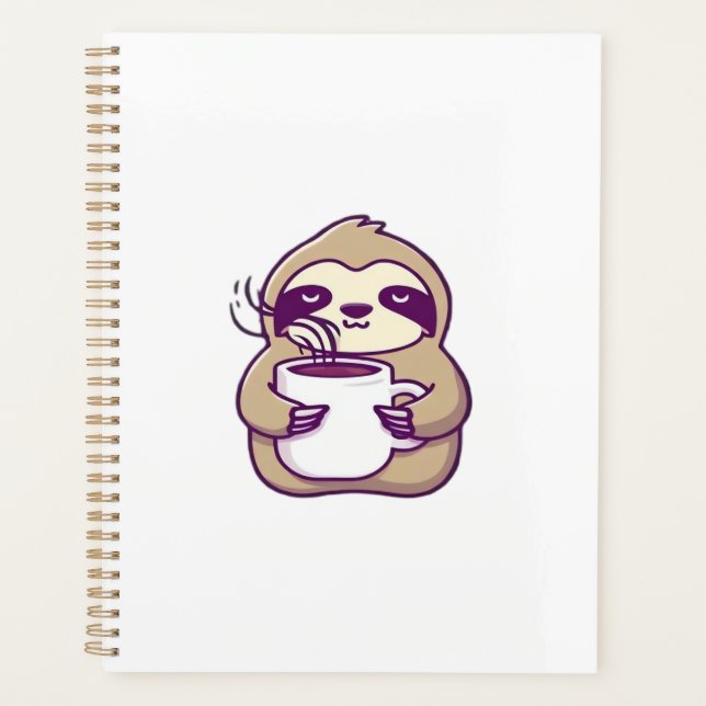 Kawaii Chibi Faultier mit Kaffeetasse � Süßes schl Planer (Vorderseite)