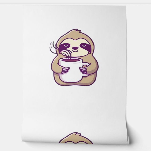 Kawaii Chibi Faultier mit Kaffeetasse � Süßes schl Tapete (Abrollen)
