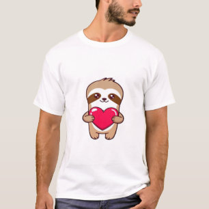 Kawaii Chibi Faultier umarmt Herz � Cute Adorable  T-Shirt