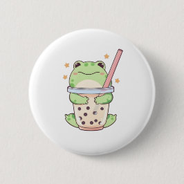 Kawaii Chibi Frosch umarmt Bubble-Tea-Tasse Button