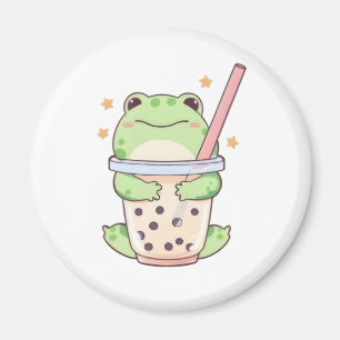 Kawaii Chibi Frosch umarmt Bubble-Tea-Tasse Magnet