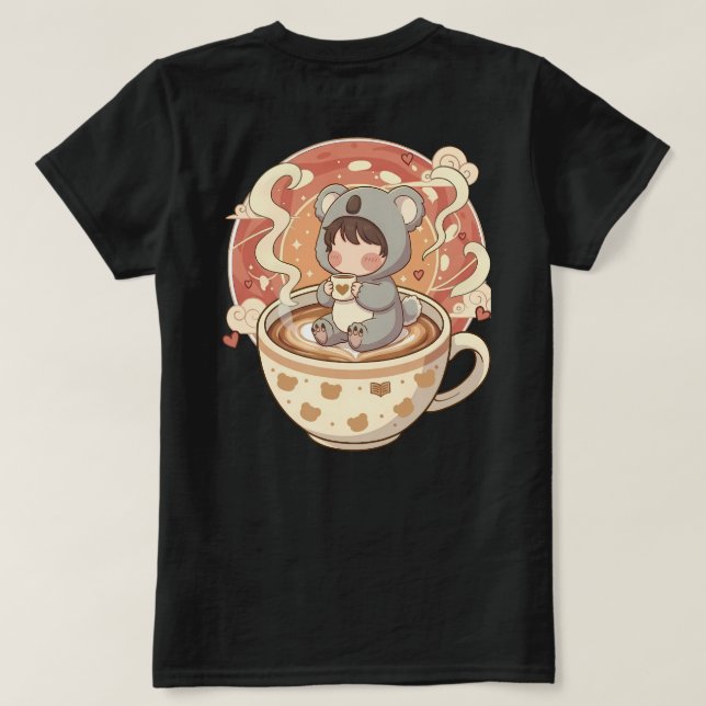 Kawaii Chibi Koala Cozy Coffee Damen Grafik T-Shir T-Shirt (Design Rückseite)