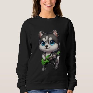 Kawaii Chibi lustiger sibirischer Husky-Hund Gitar Sweatshirt