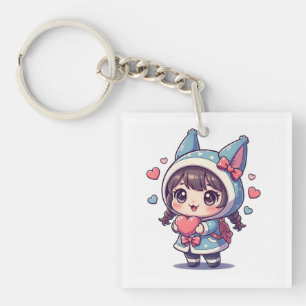 Kawaii Chibi Mädchen mit Herz Acryl Schlüsselanhän Schlüsselanhänger