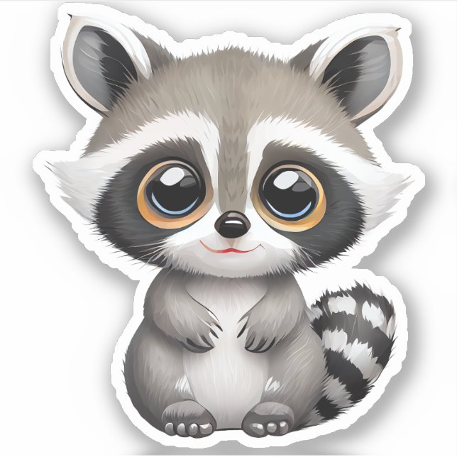 Kawaii Chibi Niedlich Baby Raccoon Sticker (Vorderseite)
