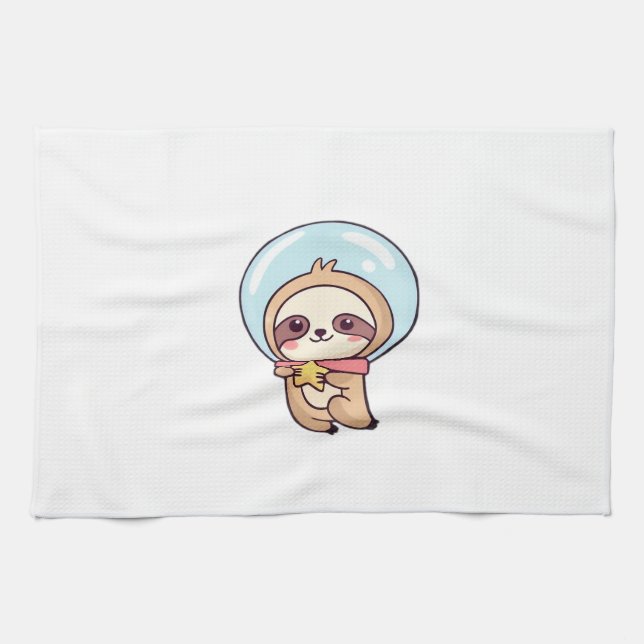 Kawaii Chibi Sloth Astronaut � Cute Space Sloth Ca Geschirrtuch (Horizontal)