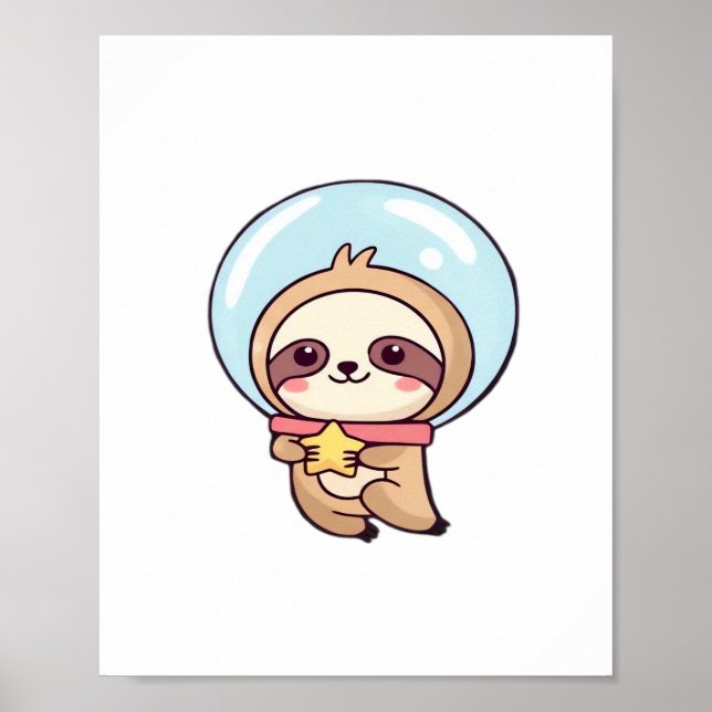 Kawaii Chibi Sloth Astronaut – Cute Space Sloth Ca Poster (Vorne)