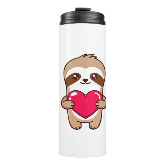 Kawaii Chibi Sloth Hugging Heart � Cute Adorable S Thermosbecher (Vorderseite)
