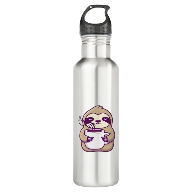 Kawaii Chibi Sloth mit Kaffee-Tasse � Niedliche Sc Edelstahlflasche (Vorderseite)