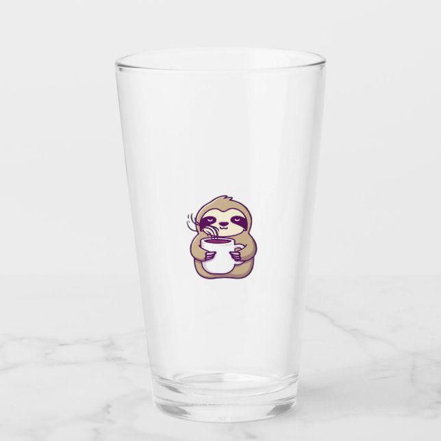Kawaii Chibi Sloth mit Kaffee-Tasse � Niedliche Sc Glas (Vorderseite)