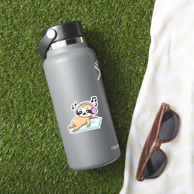 Kawaii Chibi Sloth Musik � Niedliche Entspannung Aufkleber (HydroFlask Insitu)