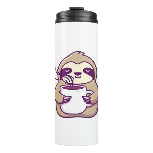 Kawaii Chibi Sloth with Coffee Mug � Cute Sleepy A Thermosbecher (Vorderseite)