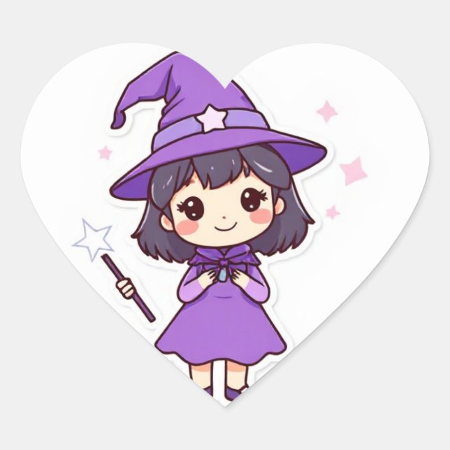 Kawaii Chibi Witch Girl Sticker (Vorderseite)