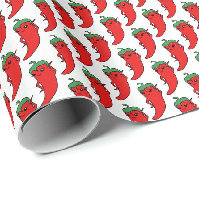 Kawaii Chili Pfeffer Zeichnung Geschenkpapier (Rolleneckpunkt)