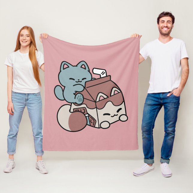 Kawaii Chocolate Milk Cat – Cozy Drink & Cuteness  Fleecedecke (Beispiel)