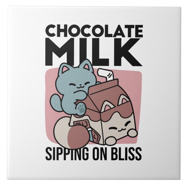 Kawaii Chocolate Milk Cat – Cozy Drink & Cuteness  Fliese (Vorderseite)