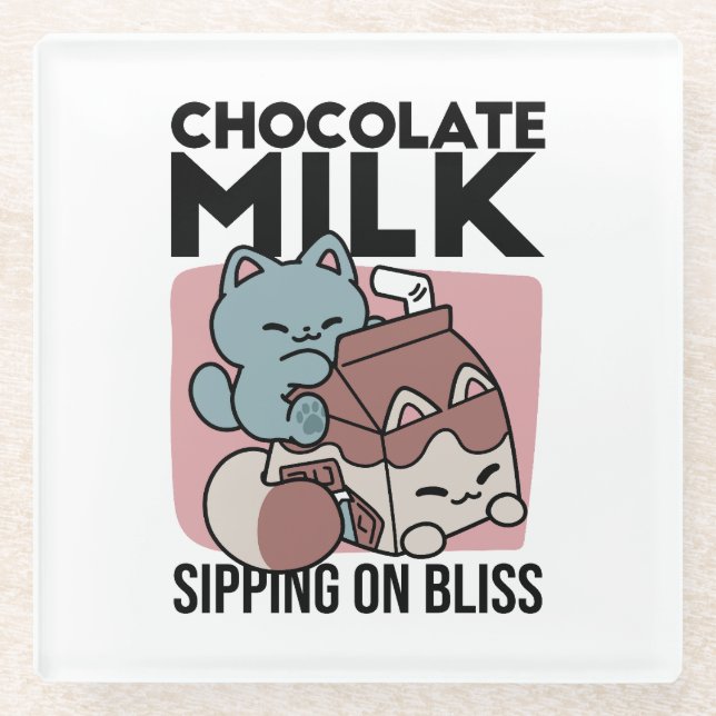 Kawaii Chocolate Milk Cat – Cozy Drink & Cuteness  Glasuntersetzer (Vorderseite)