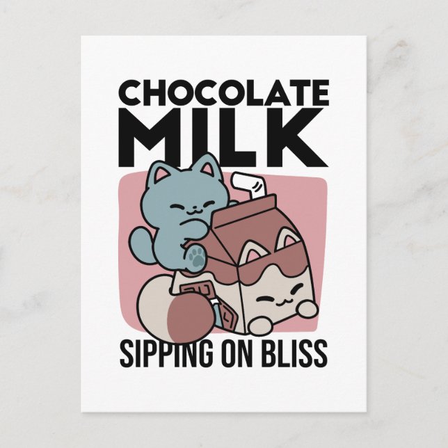Kawaii Chocolate Milk Cat – Cozy Drink & Cuteness  Postkarte (Vorderseite)