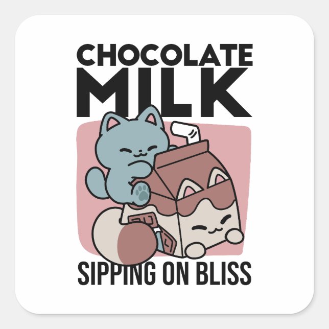 Kawaii Chocolate Milk Cat – Cozy Drink & Cuteness  Quadratischer Aufkleber (Vorderseite)